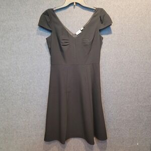 Worthington Black Crepe V Neck Cap Sleeve Fit Flare Dress Size 4 NWT